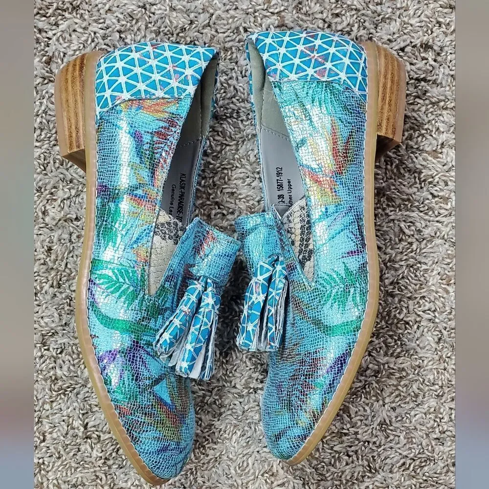 L'ARISTE Leather Aqua Blue Spring Step Paradise Loafers